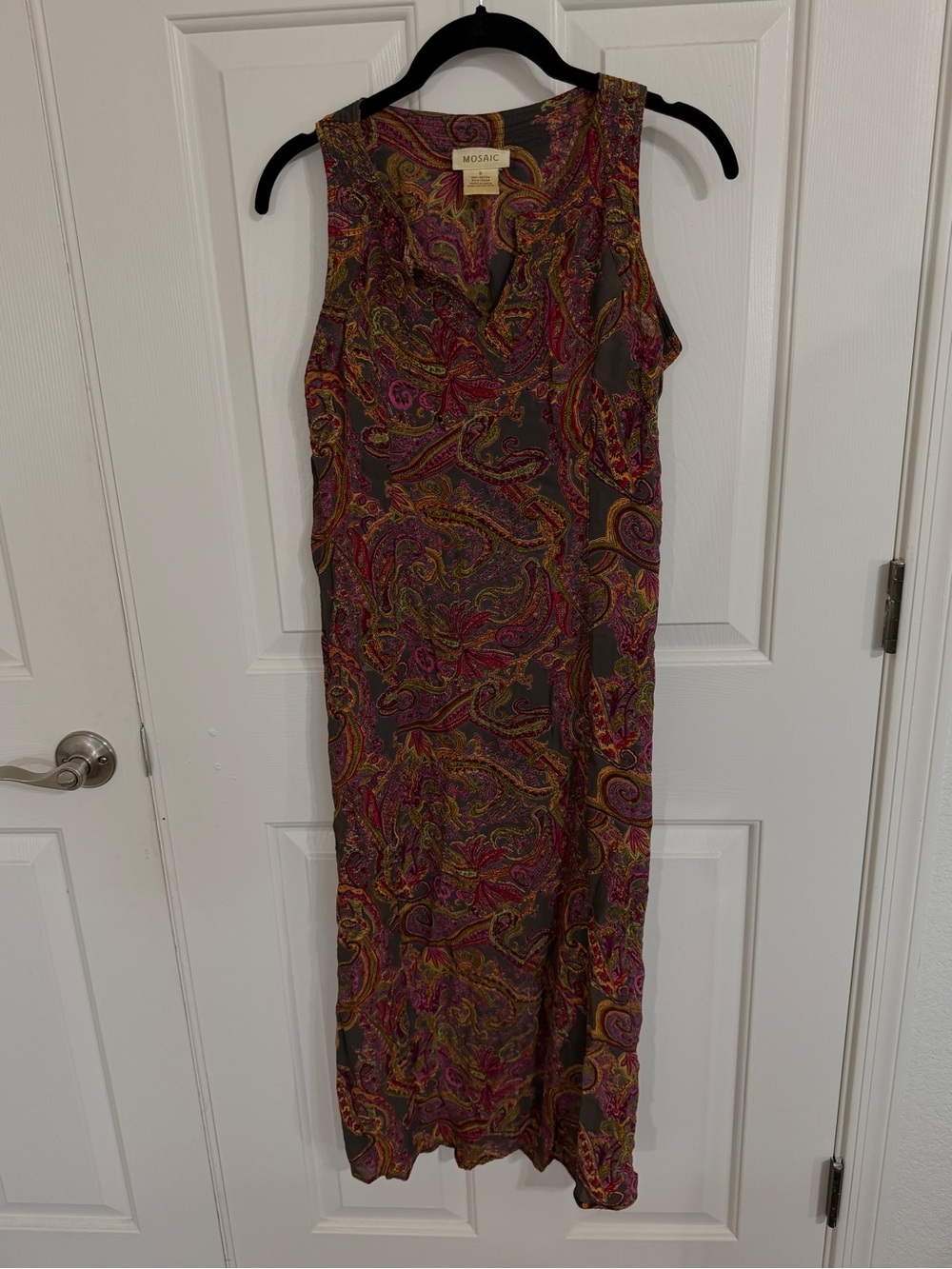 Mosaic Y2K Paisley Rayon Maxi Dress Size 8 Boho Made in India